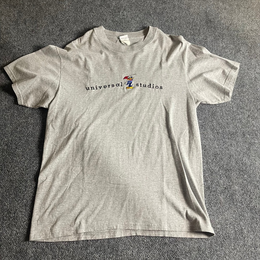 Vintage Universal Studios Woody Woodpecker‎ Embroidered T-Shirt Gray Mens Large